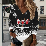 J&otilde;ulu Lumememme Print Naiste T-s&auml;rgid Naiste Topid Pikkade varrukatega V-kaelusega Pullover Naiste T-s&auml;rgid Naiste T-s&auml;rk XS valge