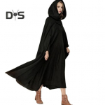 Naiste talvejope kapuutsiga Keskaegne Retro Cape Gothic Hoida soojas Sall Pahkluu Pikkus Lahtine kuub Paks &Uuml;he nupuga suletav V&auml;lis Pont&scaron;o Piraat S must