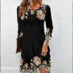 Naiste vabaajakleit S&uuml;gisene briljantsete lilledega prinditud kleidid naistele O-kaelusega l&uuml;hikeste varrukatega kleit plusssuuruses XS must