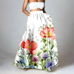 Naiste mood lilleprintiga avar poolseelikuga k&otilde;rge v&ouml;&ouml;kohaga ranna &uuml;lipikk kleit L valge