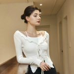 Debbie Wear Riley Ruffle Ribbon kardigan DEVI-O0013 Burgundy:Free (44-66)