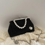 Luksuslikud Crossbody kotid t&uuml;drukutele Teemantidega kaetud pulmade siduriga p&auml;rlitega naiste kott Mood s&auml;rav naiste &otilde;lakott must