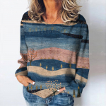 Naiste T-s&auml;rgid Naturaalne Scenery Print Pikad varrukad T-s&auml;rk S&uuml;gis vabaaja naister&otilde;ivad Igap&auml;evased vabad vintage t&auml;navar&otilde;ivad Pullover 2XL