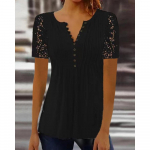 JPNTKY Suvised vabaaja naistemood V-kaelusega l&uuml;hikeste varrukatega pluusid ja s&auml;rgid S must