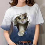Naiste T-s&auml;rk Kawaii Cat Print 3D T-s&auml;rk Top T&uuml;drukute Y2k Riietus Suvine l&uuml;hikeste varrukatega T-s&auml;rk V-kaelusega Casual Holiday Naiste T-s&auml;rk S