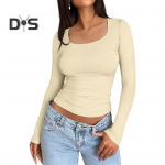 Naiste alumised topid Kaelusega pikkade varrukatega Slim Fit Pullover Topid &Uuml;hev&auml;rvilised K&otilde;rge elastsed Regulaarsel istuvusel mitmek&uuml;lgne pluus S aprikoosi