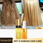 PURC Professionaalsed 24K Gold Essence juukse&otilde;li toitev silendav juukseseerum, mis parandab kahjustatud s&auml;risemist, j&auml;etavad juuksehooldustooted kollane