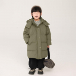 Poiste sulejope Pikad talveriided v&auml;ikestele ja keskmise suurusega lastele Korea stiilis puuvillane jakk Valge pardi sule jakk Paks kapuutsiga jope 90cm khaki