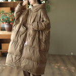2024 Talvine Paks Retro Moodne Pikendatud Valge Pardisule Soe Jakk Suur Versioon Vaba Kapuutsiga Sulejakk Naised One Size