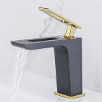 Tuqiu valamusegisti must ja kuldne vannitoa segisti kraan, must kraanikausi segisti, &uuml;he k&auml;epidemega kuuma ja k&uuml;lma juga kraan