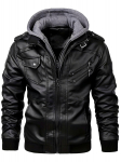 Kapuutsiga nahkjakk t&auml;navamoodi biker-mantel slim fit s&uuml;gis-talvine mantel meestele karusnahaga voodriga meeste mootorrattajakk mood meeste jakk XXXL must