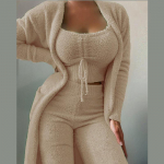 Naiste fliis, 3 tk. Teddy salongir&otilde;ivad, spagetid rihmaga, laiad pikad p&uuml;ksid, udune kimono, hubane pidžaamakomplekt, naiste p&uuml;kste &uuml;likond 2XL