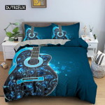 3D Prinditud voodipesukomplekt Kitarri tekikott imikutele lastele koos padjap&uuml;&uuml;riga tekikattega noot Pol&uuml;ester tekikott EU single(135x200cm)