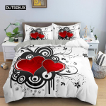 Valentinip&auml;eva Pulmavoodipesukomplekt 2/3 tk Luksuslik Roosi Armastuse S&uuml;da Tekikott King Mikrokiust 3D Punase Roosi Tr&uuml;kiga Voodikate 140x200cm 3pcs