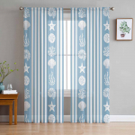 Ookeani triibuline merit&auml;ht kest meduus korall koonus sinised l&auml;bipaistvad kardinad elutoa akna kardinad k&ouml;&ouml;gi t&uuml;ll voile kardinad W135 x H115cm x1