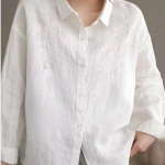 Kevadsuvi naiste retrotikandiga rev&auml;&auml;riga linasest &uuml;laosast lahtine salendav puuvillane linane pikkade varrukatega s&auml;rk M pruun