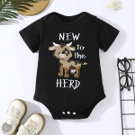 Beebi T&uuml;druk Poiss Puuvillane Bodysuit Kirjaga &ldquo;New To The Herd&rdquo; L&uuml;hikeste Varrukatega Romper Onesie 1-3M