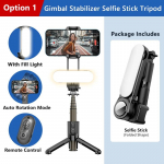 Gimbal Stabilisator Selfie Stick statiiv koos t&auml;itevalgusega juhtmevaba Bluetoothi ​​monopod Samsung Xiaomi IPhone mobiiltelefoni nutitelefoni jaoks