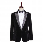Meeste must sametist strassidega lavakost&uuml;&uuml;m terava rev&auml;&auml;riga Single suit + bow tie, 3XL