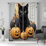 2 tk komplekt HD Halloween Must kass k&otilde;rvits dekoratiivne kardin Must lips digitaalselt tr&uuml;kitud kardin Kodu kaunistamise stiil Kaunista l W52H63inchW132H160cm