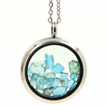 Collier - Pierres et Min&eacute;raux - Apatite Paraiba - M&eacute;daillon 20 mm - Acier inoxydable - Argent&eacute;