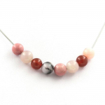 Pierres et Min&eacute;raux. Collier perles Opale Rose + Rhodonite + Agate Rouge + Quartz rose 8 mm Chaine en acier inoxydable.