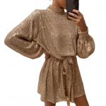 Naiste litritega pitskleit O-kaelusega pikkade varrukatega l&uuml;hike &uuml;hev&auml;rviline kleit S kuldne