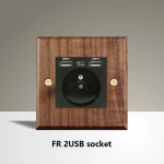 Must p&auml;hklipuu puidust l&uuml;liti, Kodu retro messingist paneel, FR UK universaalne topelt USB seinakontakt, Vanaaegne l&uuml;liti