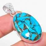 Copper Blue Turquoise 925 Sterling Silver Jewelry Pendant 1.81 o7w93