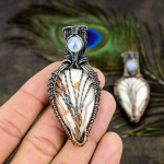 Orange Scolecite, Moonstone Copper Wire Wrap Jewelry Pendant 3.35 t7y74