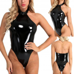 Naiste seksikas nahast pesu Teddy Body, seljata kombinesooni aluspesu M must