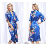 Naiste Siidist Satiinist Kimono Hommikumantlid Pikk &Ouml;&ouml;riie Hommikumantel Lilleline Paabulinnuga Tr&uuml;kitud Muster Pidu Pulmad Pruutneitsi Hommikumantel XXXL blue