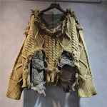 Naiste Pullover Pikkade Varrukatega Ebakorrap&auml;rane Do Old Patchwork Taskutega Vintage Pesuga Denim Kampsun 2XL