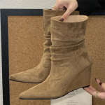 Uued Kevad S&uuml;gis Disaineri Volditud Naiste Pahkluud Saapad Kiilud Kontsad Kingad Moodsad L&uuml;hikesed Botas De Mujer 39 brown