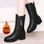 S&uuml;gis ja talv pluss samet, soe pehmest nahast keskmise toruga saapad Keskmise kontsaga puuvillased saapad 41