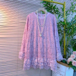 Mood Uus Pikkade varrukatega Patchwork Pitsist S&auml;rk Lahtine Vabaaja &Uuml;hev&auml;rviline &Otilde;&otilde;nes Elegantne Mitmek&uuml;lgne Top XXXL roosa