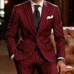 Moodne kahekordne n&ouml;&ouml;pidega pikakarvalise kraega bleiser Kuninglik sinine triibuline meeste &uuml;likond Kohandatud pulmatuxedo 2-osaline jopep&uuml;kside komplekt S burgundiapunane