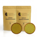 CARMEL ORGANICS Juuksev&auml;rv Henna ja Indigo Lehtede Pulbri Komplekt (100g iga&uuml;ks) | Ei ole lisatud s&auml;ilitusaineid | Valmistatud puhtatest ja looduslikest kuivatatud lehtedest 200GM