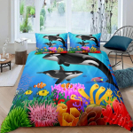 Whales King Queen tekikate Ookeani loomade voodipesukomplekt merevetikate merit&auml;ht Marine Life tekikate Sinine pol&uuml;estrist lohukott EU Single(135*200cm)3pcs