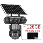 15MP 8K 360 kraadi Wifi P&auml;ikeseenergia IP-kaamera Kolme objektiiviga V&auml;litingimustes IP66 Veekindel &Ouml;&ouml;n&auml;gemine Kahesuunaline heli Inimese tuvastus Turvakaamera CCTV J&auml;relevalve US Plug+128G must