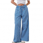 Naiste p&uuml;ksid n&ouml;&ouml;riga elastne v&ouml;&ouml;koht laia s&auml;&auml;rega kontrastv&auml;rviline triibuline tr&uuml;kk madala v&ouml;&ouml;kohaga taskutega vabaaja puhkuse rannap&uuml;ksid S sinine