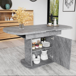 Table de salle &agrave; manger extensible - MUVOE - Ovale - 6 places - Aspect b&eacute;ton - Poign&eacute;es argent&eacute;es