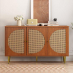 Buffet - MUVOE - 3 portes en rotin - Noyer - 129.8x40x76 cm - Style contemporain