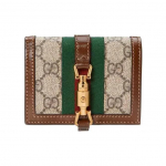 GUCCI Jackie 1961 Kuldne Lukk Monogramm Kahekordse Voldi Disain L&otilde;uend ja Nahast Sidur Rahakott Kaardihoidja V&auml;ike Naiste Roheline Pruun Basic Set (Bag + Dust Bag) pruun/roheline