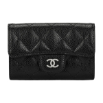 CHANEL teemantmustusega h&otilde;bedane pandla klappkarp kaviari-struktuuriga reljeefne veisenahk m&uuml;ndikott rahakott kaardihoidja naiste must One Size-Box(Basic Set+Box) must