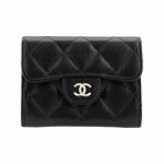 CHANEL Naiste Kaardihoidja ja Rahakott Must Kullast Pandlaga Klassikaline Teemantmustriga L&uuml;hike Kaheklapiga Karedast Vasikanahast One Size-Gift Set(Basic Set+Box+Shopping Bag) must