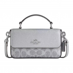 Coach Josie Topeltk&auml;epidemega 18 H&otilde;bedased Metallist Detailid P&auml;rlitr&uuml;kk Signatuurkattega L&otilde;uend ja Triibuline Nahk Crossbody K&auml;ekott V&auml;ike CCK68-SVYGP Basic Set (Bag+Dust Bag)