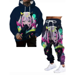 Jaapani Anime 3D Prindiga Huppar 2 tk komplekt Mehed Naised Moodne Seksikas Samurai Treening&uuml;likond Vabaaja Kevad S&uuml;gisriided Huppar Jooksu komplekt S gray
