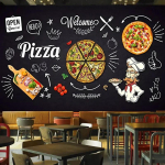 3D fototapeet Must k&auml;sitsi maalitud pitsapoe seinamaal Restorani men&uuml;&uuml; S&ouml;&ouml;gitoa seinapaber Dekoratsioon 200 cm(W) x 140 cm(H)