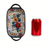 Meega korjatud punaste lillede kahekordse k&auml;epidemega keraamiline ahjukindel supikauss koduk&ouml;&ouml;gitarbed